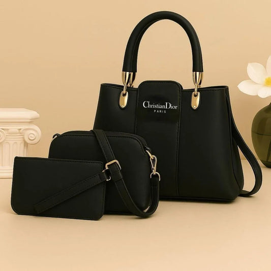 Women's  black PU leather 3pcs handbags set